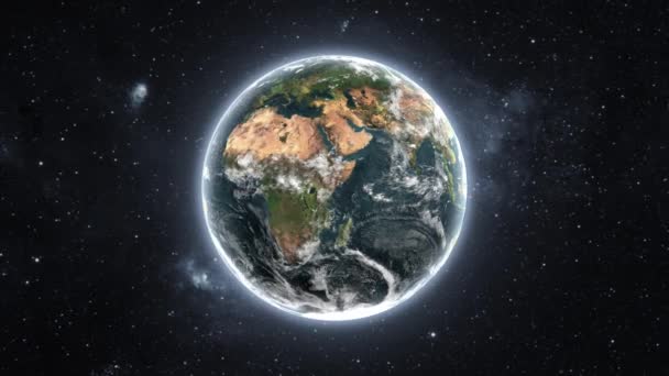 现实的地球自转从空间看到的地球动画 在星光背景下的慢动作地球自转 — 图库视频影像