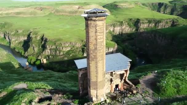 Letecký Pohled Mešita Manuchihr Ani Ani Zničené Středověké Staré Město — Stock video