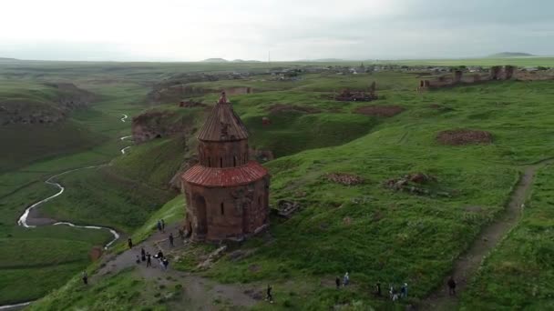 Kostel Gregorije Ani Karsi Letecký Pohled Ani Zničená Středověká Arménská — Stock video
