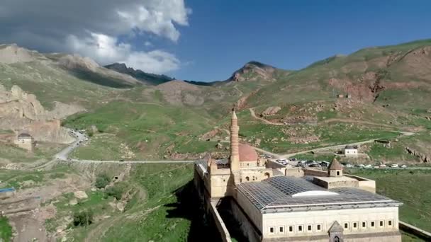Nagranie Drona Ishak Pasha Palace Wielkanocnej Turcji Pobliżu Góry Ararat — Wideo stockowe