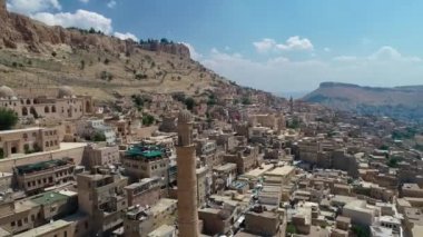 Mardin eski şehir manzarası, Orta Doğu Mezopotamya 'da, hava manzarası.