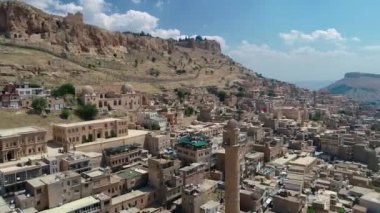 Mardin eski şehir manzarası, Orta Doğu Mezopotamya 'da, hava manzarası.