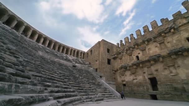 Kolossala Aspendos Amfiteater Antalya Turkiet Panoramabild — Stockvideo