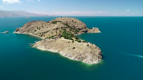 Pemandangan Udara Katedral Salib Suci Pulau Akdamar Danau Van Turki — Stok Video