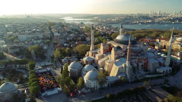 Ayasofya Hagia Sophia Luchtfoto Met Drone Uit Istanbul — Stockvideo