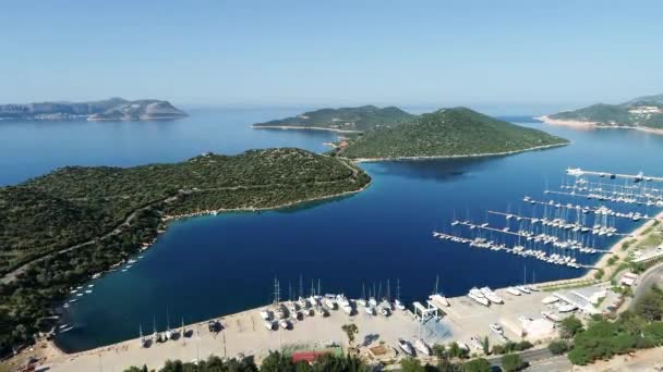 Luftaufnahme Des Hafens Von Kas Einem Perfekten Sonnigen Urlaubstag Antalya — Stockvideo