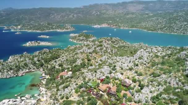 卡斯港的空中景观 以蓝色和绿色的壮丽景色 安塔利亚土耳其 — 图库视频影像