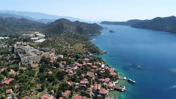 Kekova Även Kallad Caravola Turkisk Antalya Provinsen Flygfoto Över Simena — Stockvideo