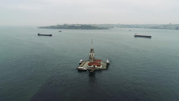 Вид Воздуха Девичью Башню Море Сопровождении Великолепного Вида Стамбул — стоковое видео