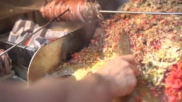 Kokorec Delicious Traditional Turkish Street Food Made Lamb Intestines — Stock Video