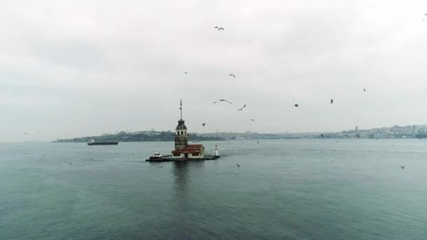 Widok Lotu Ptaka Wieża Panny Morze Wraz Wspaniałym Widokiem Istambuł — Wideo stockowe