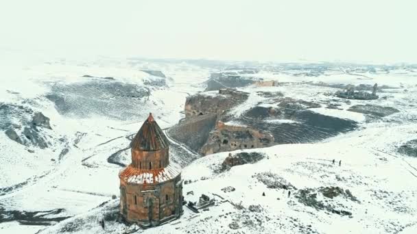 Pemandangan Udara Kars Ani Ruins Footage Turki Ani Harabeleri — Stok Video