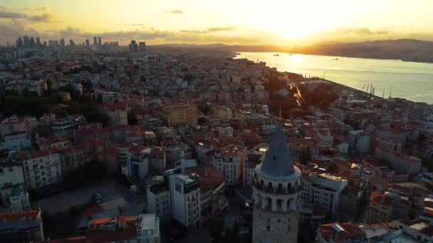 Menara Galata Istanbul Turkiye Saat Matahari Terbit Pesawat Tak Berawak — Stok Video