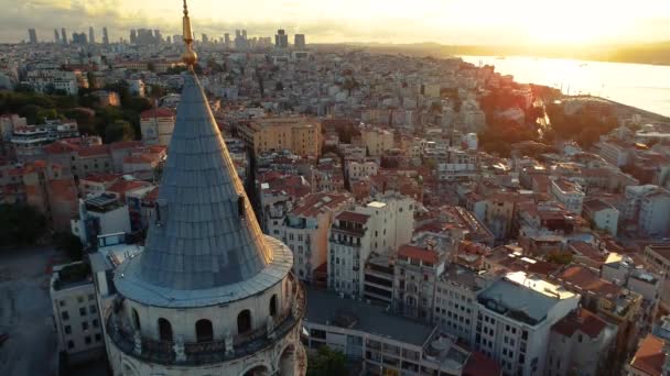 Istanbul Galata Tower Drone Shooting Sunrise View — Stock Video