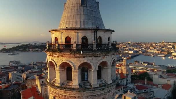 Widok Lotu Ptaka Wieżę Galata Wschód Słońca Nad Stambułem — Wideo stockowe