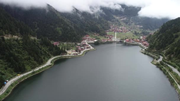 Vista Aérea Trabzon Uzungol Uzungol Lago Largo Los Lugares Turísticos — Vídeos de Stock