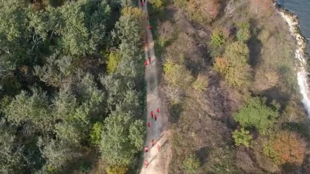 Luchtfoto Van Drone Menigte Van Mensen Die Begint Hun Run — Stockvideo