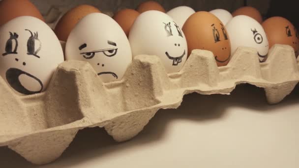 Eggs Painted Cartoon Faces Different Grimaces Funny Interesting Cartoon Faces — 비디오