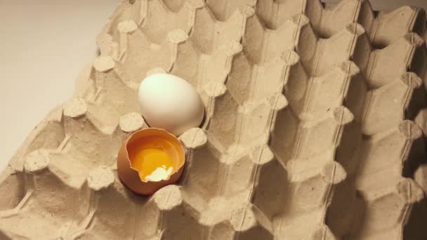 Eggs Chicken Egg Container Bright Appetizing Raw Yolk Eggshell — Vídeo de Stock