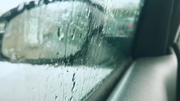 Hiding Car Rain Calm Quiet Spring Rain Raindrops Running Windshield — Stock Video