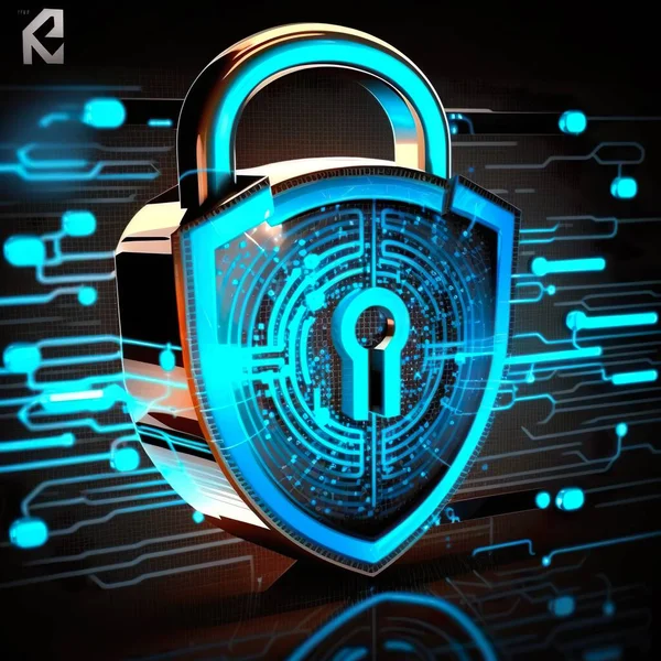 cyber security illustration with a padlock black and blue Lock sign on a digital grid for Data protection and cyber security sharp. High quality photo AI Generative