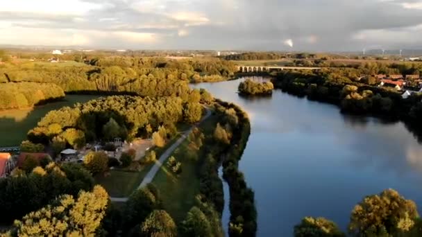 Obersee Bielefeld Veduta Aerea Del Lago Dei Prati Della Foresta — Video Stock