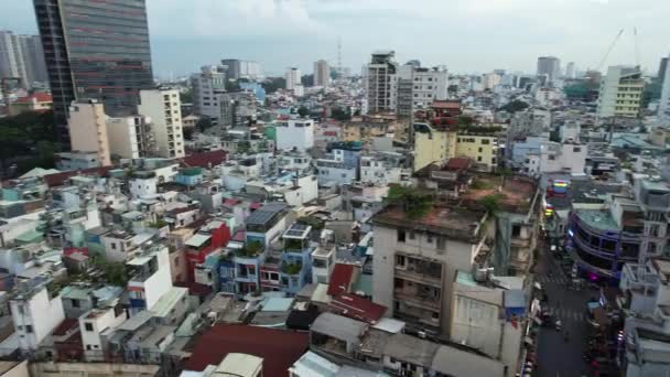 Aerial View Bustling City Filled Tall Buildings Busy Traffic Scattered — Stock Video