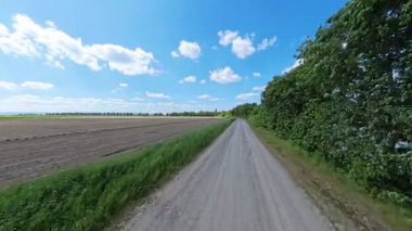 Canlı yeşillik ve geniş alanlarla çevrili güzel manzaralı toprak yol Wunstorf Kolenfeld Mittellandkanal 'ın açık hava aktiviteleri için mükemmel.