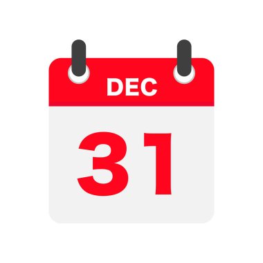 Beyaz şeffaf arkaplan, vektör üzerinde 31 dec Kırmızı takvim simgesi.