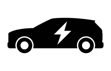 Elektrikli cıvatalı elektrikli araba, yıldırımlı araba silueti, ulaşım uygulamaları ve web siteleri için düz vektör simgesi