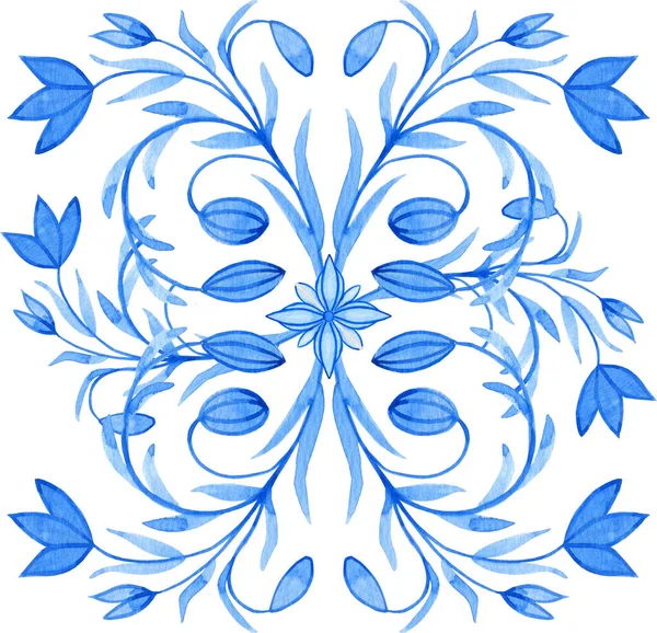 Majolica Pattern Sicilian Hand Drawn Blue Ornament Traditional Blue White — Stockfoto