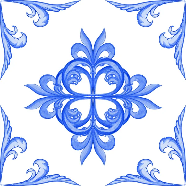 Majolica Seamless Pattern Sicilian Hand Drawn Blue Ornament Traditional Blue — Φωτογραφία Αρχείου