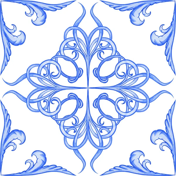 Majolica Seamless Pattern Sicilian Hand Drawn Blue Ornament Traditional Blue — Zdjęcie stockowe