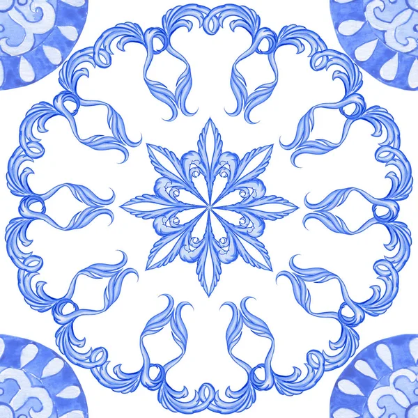 Majolica Seamless Pattern Sicilian Hand Drawn Blue Ornament Traditional Blue — ストック写真