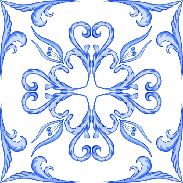 Majolica Seamless Pattern Sicilian Hand Drawn Blue Ornament Traditional Blue — Zdjęcie stockowe
