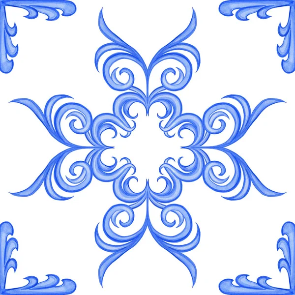 Majolica Seamless Pattern Sicilian Hand Drawn Blue Ornament Traditional Blue — стокове фото