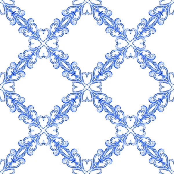 Majolica Seamless Pattern Sicilian Hand Drawn Blue Ornament Traditional Blue — Stock fotografie