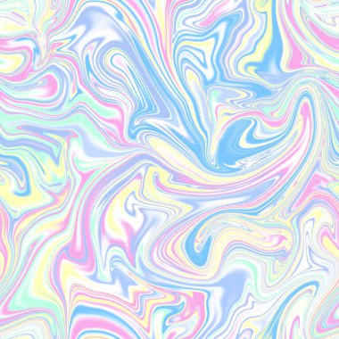 Holographic seamless pattern. The effect of flowing iridescent liquid. Psychedelic effect. Fairy tale unicorn trend background. 90s fashion.	