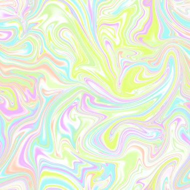 Holographic seamless pattern. The effect of flowing iridescent liquid. Psychedelic effect. Fairy tale unicorn trend background. 90s fashion.	