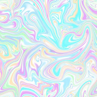 Holographic seamless pattern. The effect of flowing iridescent liquid. Psychedelic effect. Fairy tale unicorn trend background. 90s fashion.	