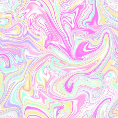 Holographic seamless pattern. The effect of flowing iridescent liquid. Psychedelic effect. Fairy tale unicorn trend background. 90s fashion.	