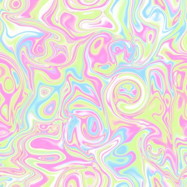 Holographic seamless pattern. The effect of flowing iridescent liquid. Psychedelic effect. Fairy tale unicorn trend background. 90s fashion.	