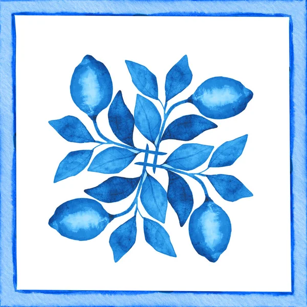 Majolica Pattern Sicilian Hand Drawn Blue Ornament Traditional Blue White — Stockfoto