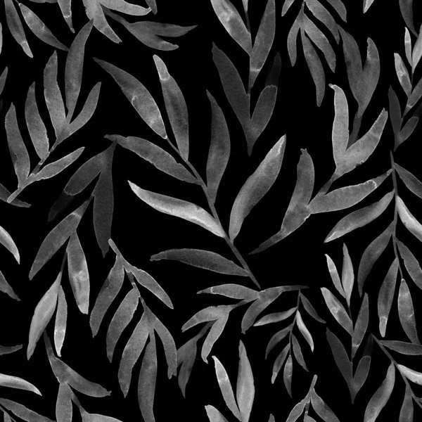 葉が手描きのシームレスなパターンを持つ水彩小枝 壁紙やファブリックのための無限の背景 — ストック写真