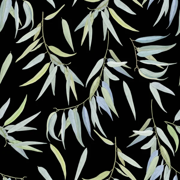 Ramos Eucalipto Com Padrão Folhas Sem Costura Ilustração Desenhada Mão — Fotografia de Stock