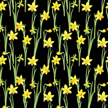 Nergis çiçekleri sulu boya desenleri. Sarı el çizilmiş çiçekler. Duvar kağıdı ve kumaş için sonsuz arkaplan..