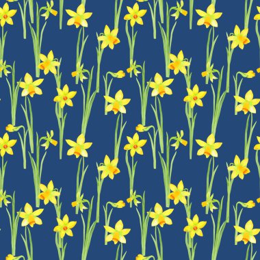 Nergis çiçekleri sulu boya desenleri. Sarı el çizilmiş çiçekler. Duvar kağıdı ve kumaş için sonsuz arkaplan..