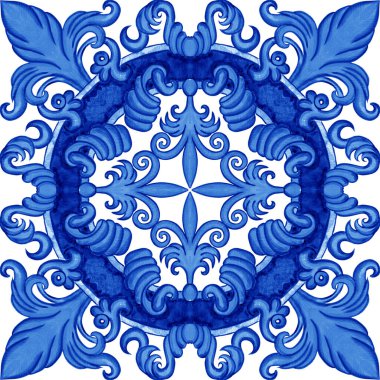 Majolica pattern. Sicilian hand drawn blue ornament. Traditional blue and white ceramic tiles. Portuguese traditional azulejo pattern. Moroccan style.	