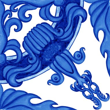 Majolica pattern. Sicilian hand drawn blue ornament. Traditional blue and white ceramic tiles. Portuguese traditional azulejo pattern. Moroccan style.	