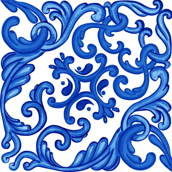 Majolica Pattern Sicilian Hand Drawn Blue Ornament Traditional Blue White — Φωτογραφία Αρχείου